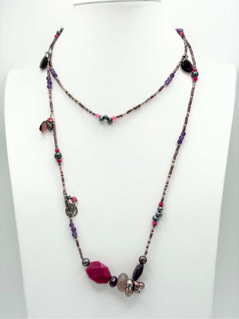 Silpada Vintage Sterling Silver Amethyst Pearl & Quartz BLUSH WINE Necklace